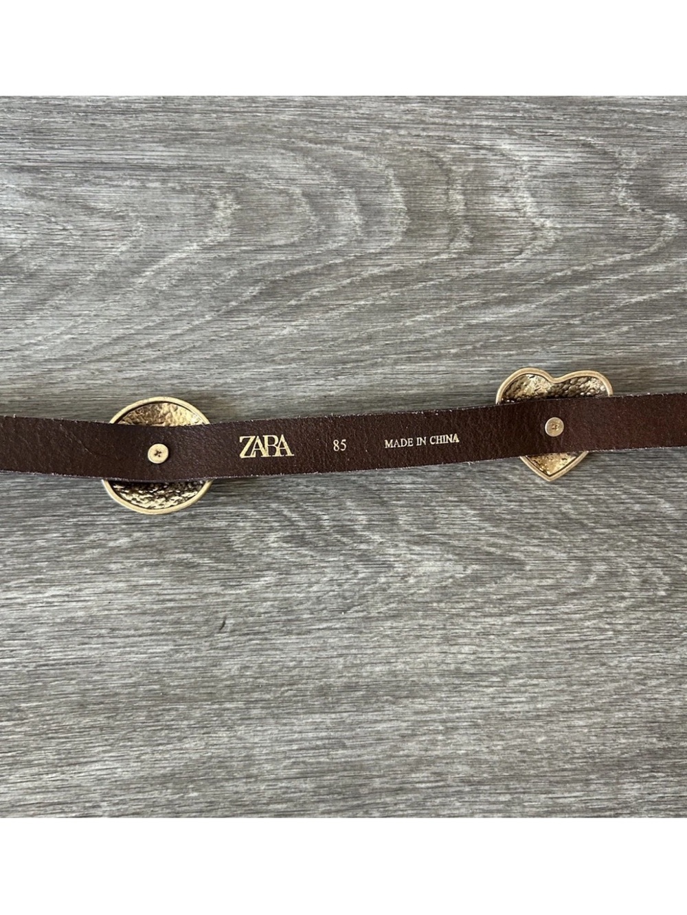 ZARA Hammered Gold Heart Drop Belt Brown Leather Size 85 Statement Design NWOT M - Picture 8 of 15